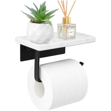 Porte-papier toilette en marbre avec étagère, support de rouleau de papier toilette noir mat, support mural à vis, support de rouleau de papier toilette en acier inoxydable avec rangement pour salle d (1/5)