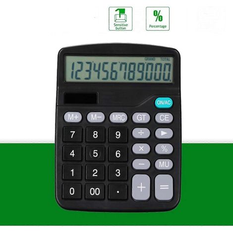 Tischrechner mit 12-stelliger Anzeige, großem LCD-Display und großen Tasten, solar- und batteriebetrieben