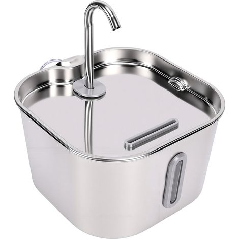 Fontaine à eau automatique 2,2 L en acier inoxydable – Indicateur de niveau d’eau transparent, double filtration (charbon actif + éponge), jet d’eau constant – Pour chats et chiens, facile à nettoyer, (1/5)
