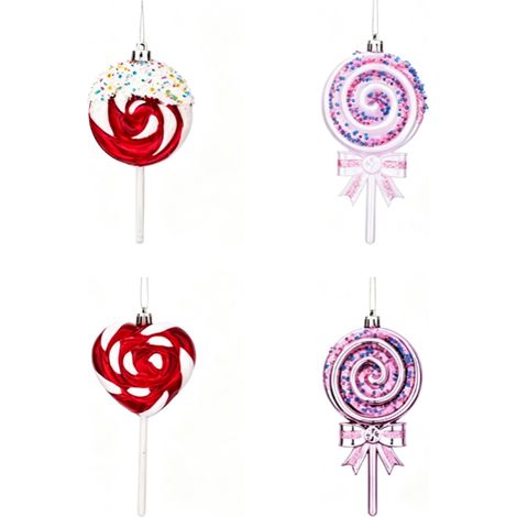 Juego de 4 adornos navideños con forma de piruletas, hechos de plástico, para colgar en el árbol durante las fiestas navideñas en casa. (1/5)