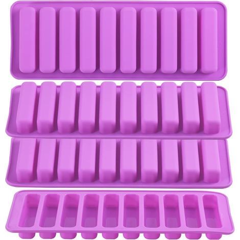 Moules en silicone rectangulaires à 10 cavités - Lot de 4 pour friandises, glaçons et crayons