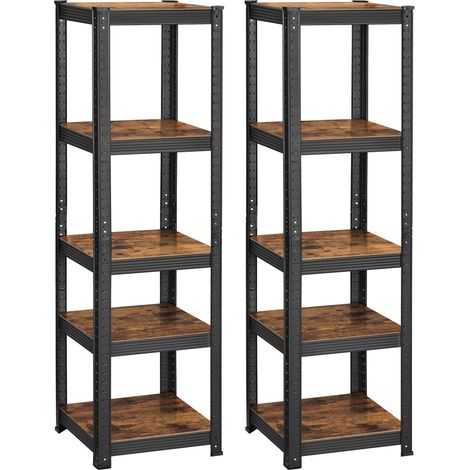 Lot de 2, Étagère de Rangement à 5 Niveaux, 37 x 37 x 150 cm, Capacité 400 kg, Planches Réglables, Style Industriel, pour Cuisine, Salon, Marron Rustique et Noir (1/5)