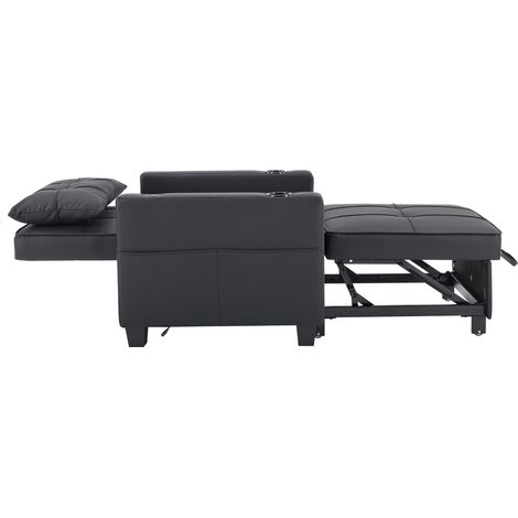 Canapé-lit simple extensible 3-en-1 – avec porte-gobelets et connexion USB, fauteuil inclinable canapé, fauteuil-lit, fauteuil, parfait pour petits espaces (1/5)