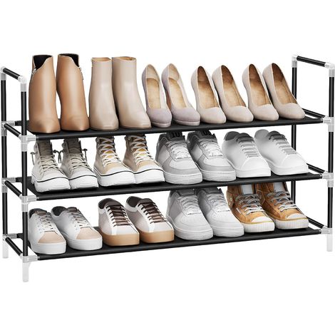 Noir,Étagère à Chaussures 2 Niveaux, Porte, Rangement, pour Entrée, Couloir, Dressing, Fine, Gain de Place, Cadre en Métal, en Tissu Non-Tissé (1/5)