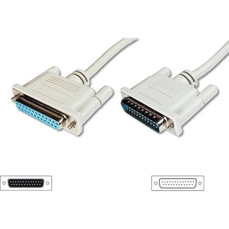 Cable de conexión en paralelo DIGITUS - D-Sub 25 a D-Sub 25 - Enchufe a enchufe - 10.0m - Cable de extensión - Beige