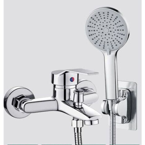 Mitigeur de baignoire, robinet de douche/baignoire avec flexible, douchette 3 jets, argent (1/5)