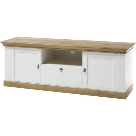 Landhaus TV-Lowboard LINARES-61 in Pinie weiß / Wotan Eiche Nb., mit Kabeldurchlass - B/H/T ca.: 183/64/52 cm (1/5)