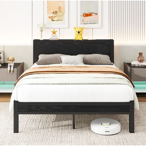 MEUBLIV Cadre de lit 140x200 cm noir – rangement sous lit, sans matelas (1/5)
