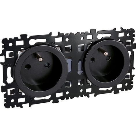 Double prise 2P+T monobloc précablées NF - SQUARE Anthracite - Eur'Ohm