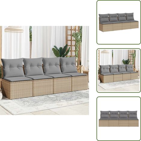 Canapé de jardin avec coussins 4 places beige résine tressée - Canapé De Jardin - Meuble De Jardin - Salon De Jardin - Résine Tressée - Rotin Synthétique (1/5)