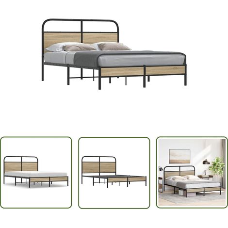 vidaXL Bettgestell ohne Matratze 135x190 cm Räuchereiche Holzwerkstoff (1/5)