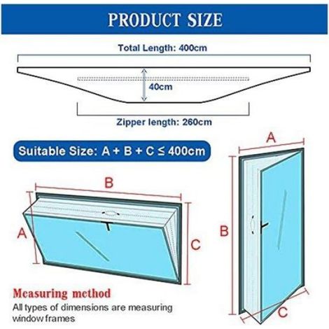 Kit Calfeutrage - Tuyau Evacuation 400 Cm - Pour Climatiseur Mobile Porte Fenetre - Etanche Fermeture Eclair - Blanc (1/5)