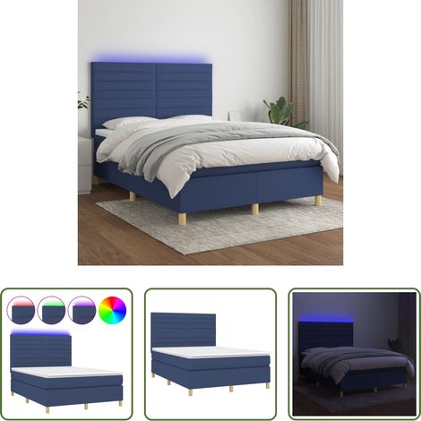 Matelas LED - Sommier à lattes de lit et matelas et LED Bleu 140x190 cm Tissu (1/5)