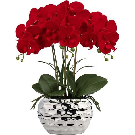 Künstliche Orchideen Phalaenopsis 44cm Keramiktopf Bonsai Rot (1/5)