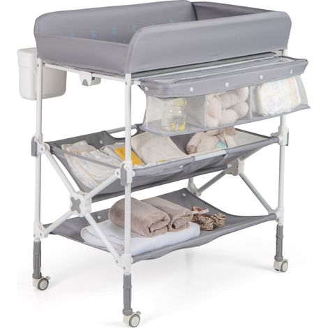 Portable Baby Changing Table Height Adjustable w/ Wheels-Grey (1/5)