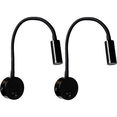 Zwei schwarze 3-Watt-Wandleuchten, eine flexible und verstellbare Aluminium-Nachttischlampe und eine LED-Augenschutzlampe mit Schalter. (1/4)