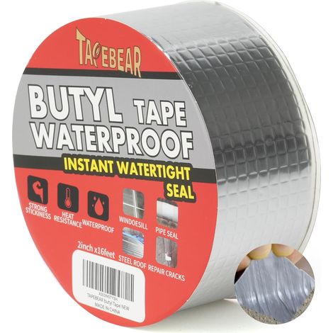 Butyl Waterproof Tape 50mm x 5m Adhesive Butyl Tape Waterproof Repair Patches for Roof Leak, Surface Crack, Window Sill Gap, Pipe Breakage (1/5)