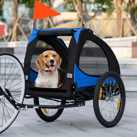 Remolque para perros, remolque plegable para bicicleta, resistente al agua, tela Oxford, acero, 140 x 71 x 83 cm, azul