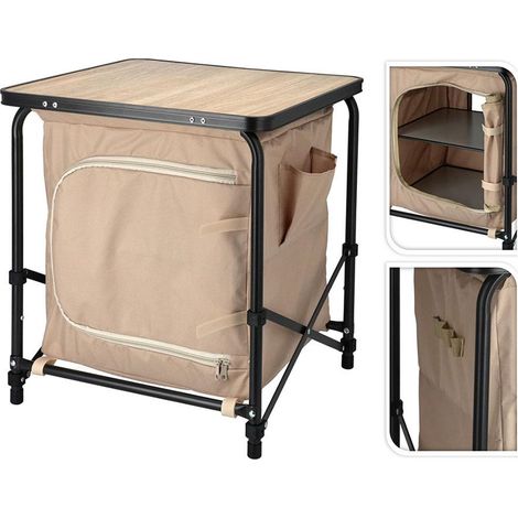 Redcliffs Table de camping beige avec armoire 2 niveaux (1/3)