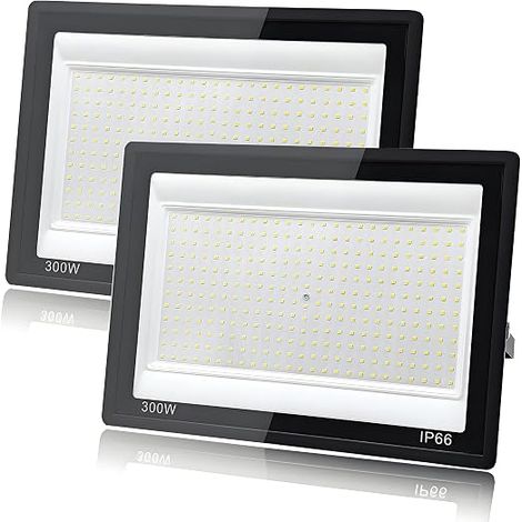 2 x 300 W projecteur LED, câble de 1 m, blanc froid 6500 K, spot LED, spot LED extérieur, étanche IP66, pour jardins, terrasses, cours, balcons, parcs, garages, usines, places (1/5)