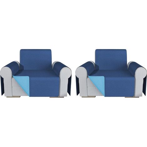 Coppia Set 2 Copripoltrona Proteggi Salva Poltrona Universale Fodera Double Face Elegante - Blu