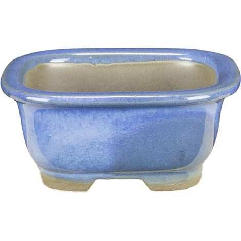 Vaso per bonsai Giapponese Morrisan rettangolare in gres smaltato azzurro 7,5x6,5x3 cm - B02-8-12A (1/4)