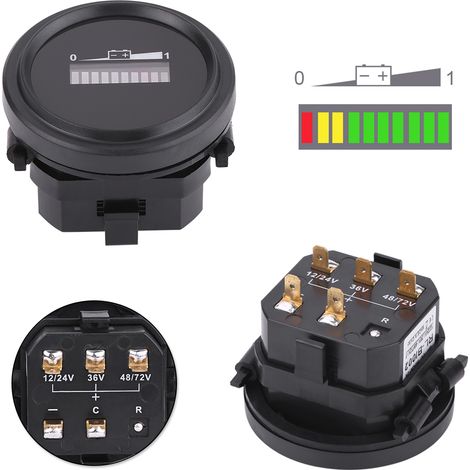 Indicateur/jauge de batterie pour voiturette de golf, rond, compatible avec les modèles 12/24/36/48/72 V BI002 (1/5)