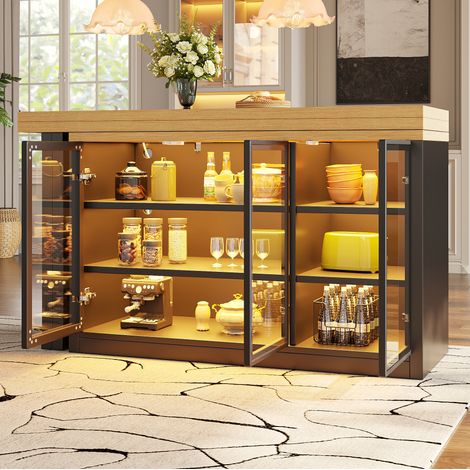 Tavolo estensibile con mobile contenitore, girevole a 360°, MDF e vetro, nero OKMYHOME (1/5)