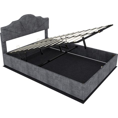 Cama canapé tapizada gris 140 x 200 cm con colchón y cabecero capitoné (1/5)