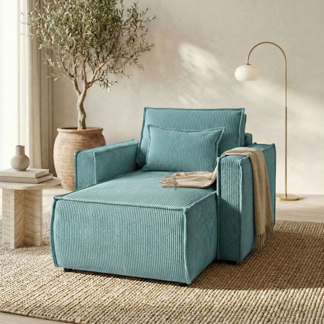 Fauteuil 104x140x88 cm en velours côtelé céladon (1/5)