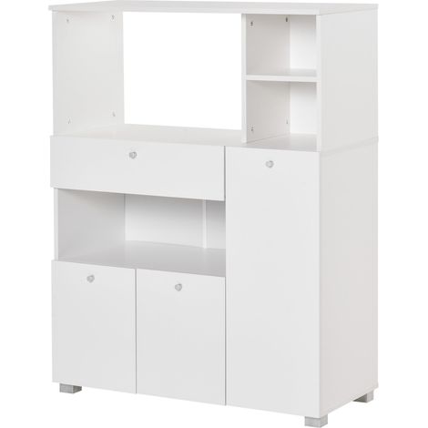 Mobile da Cucina Credenza con Armadietto Mensola e Cassetto 90x40x120 cm in Legno Bianco (1/5)