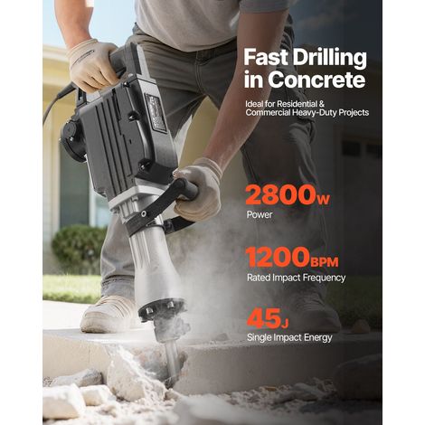 Marteau Piqueur de Démolition 2800 W, Burineur Électrique 1200 BPM, Brise-béton avec 2 Burins, Mallette de Transport, Gants, Lunett… (1/5)