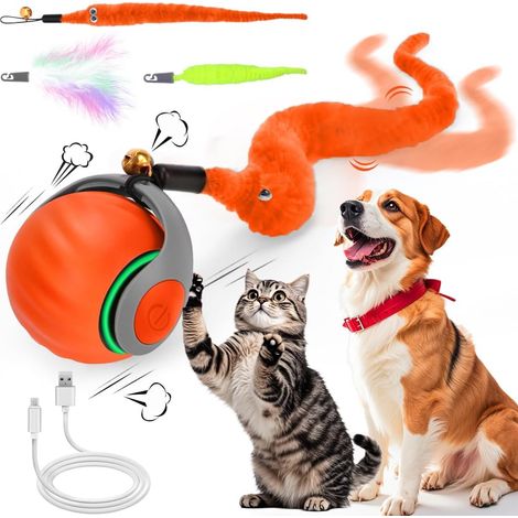 Jeu de Jouets de Chat interactif,Engager des Jouets Mobiles pour Les Chats intérieurs Adultes,Balle à Mâcher pour Chats et Chiens Tail 2.0-2025 Version Améliorée avec queue,USB Rechargeable (Orange) (1/5)