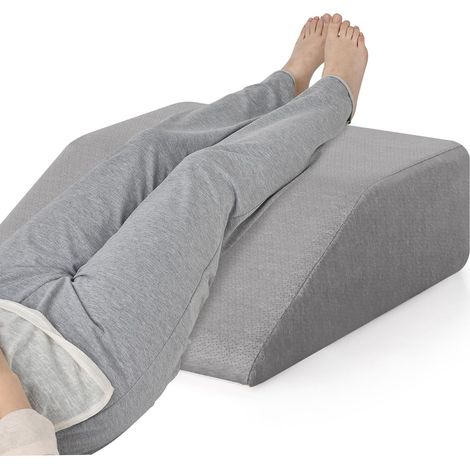 COSTWAY Cojín para Elevar Las Piernas, Almohada de cuña con 4 cm de Memoría de Forma, Revestimiento Transpirable Desmontable, Cuña en Espuma Aliviar Dolores en Las Piernas Caderas Rodillas (Gris) (1/5)