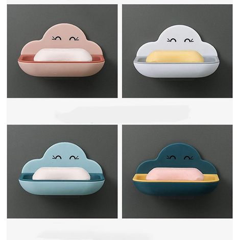 Porte-savon mural amovible à double couche, en forme de nuage, facile à nettoyer, pour salle de bain, salle de douche, cuisine - Lot de 4 (bleu) (1/5)