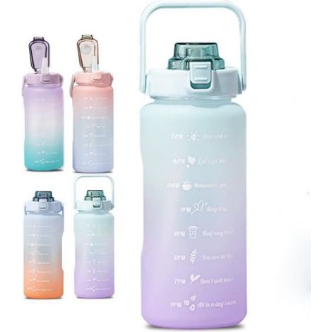 1 Bouteille d'eau de sport, 2L, avec paille et repères horaires, plastique durable, pour fitness et plein air (1/4)