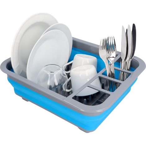 Égouttoir Pliable pour Assiettes, Verres, Tasses, Couverts, Camping, Caravane, Camping-Car, Accessoires de Caravane, Bleu (1/5)