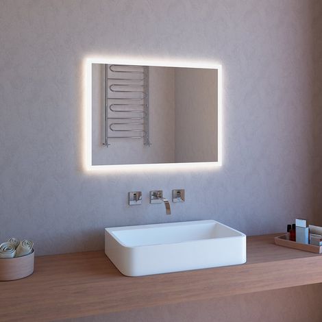 Badezimmerspiegel poliert LED-Touch mit Hintergrundbeleuchtung 80x60cm ETR106-M