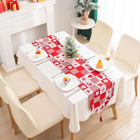 Nappe Noël, nappe imprimée coton et lin, lavable, décoration table Noël, rectangle (1/4)