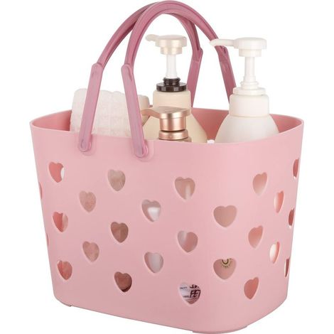 Panier de douche portable, panier de rangement en plastique, avec poignée et étui - rose