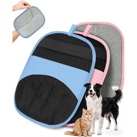 Lot de 2 Gants de Toilettage pour Chats et Chiens, Gant Anti-Poils Électrostatique Réutilisable, Gants pour Enlever les Poils d'Animaux sur Canapé Tapis et Vêtements, Gant de Massage (1/5)