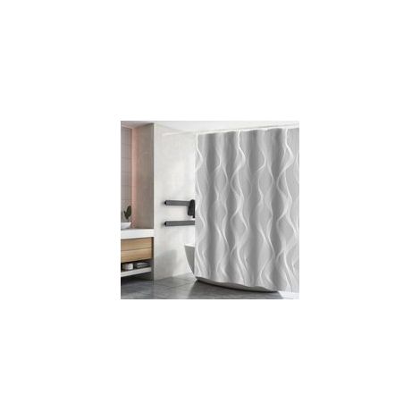 Rideau de Douche Polyester Imperméable Tissu Lavable en Machine Rideau Salle de Bain avec 12 Crochets 180x200CM Gris