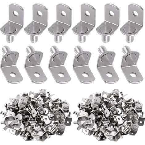 Packung mit 60 L-förmigen 6-mm-Regalstiften mit verzinkten Stahllöchern zur Montage in Bücherregalen.
