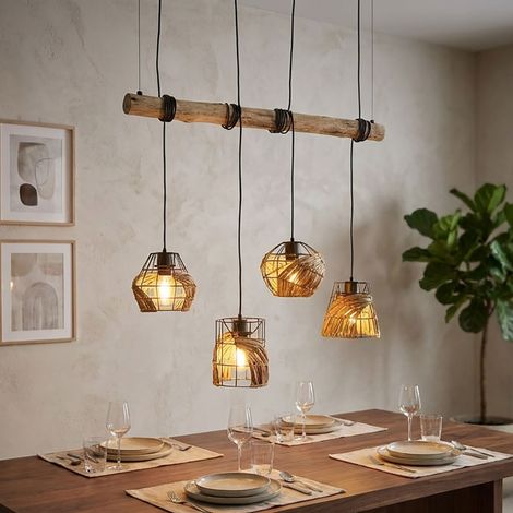 Hängeleuchte Pendelleuchte Esszimmerlampe 4-flammig Beige Metall H 150 cm (1/5)