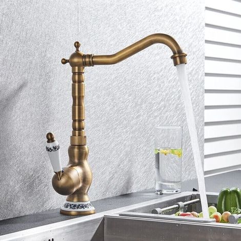MUMU Antique Brass Bathroom Sink Mixer Tap 360° Rotatable