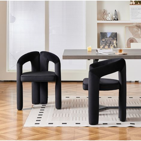 Lote de 2 sillas de comedor de terciopelo negro con reposabrazos – MEUBLIV (1/5)