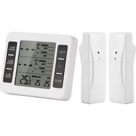 Thermomètre de réfrigérateur congélateur LCD numérique sans fil avec alarme sonore avec capteur 2Pcs pour la maison/cuisine/bureau (1/4)