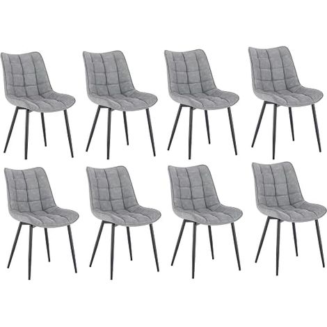 WOLTU  Set of 8 Faux Leather Chairs with Upholstered Seat and Metal Legs for Dining Room, Living Room and Kitchen Room - Grey