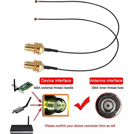 2PCS Connecteur RF IPEX 4 MHF4 vers RP-SMA Mâle pour Carte WiFi M.2 Module Réseau Antenne (1/3)