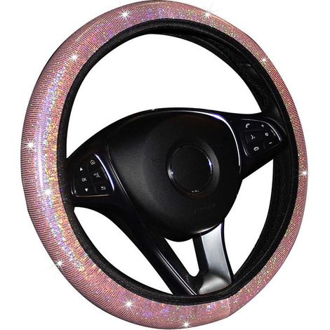 Volant de Voiture Rose à Paillettes, Housse de Volant Élastique Brillante pour Femmes, Filles et Hommes, Couvre-Volant Taille Universelle (1/5)